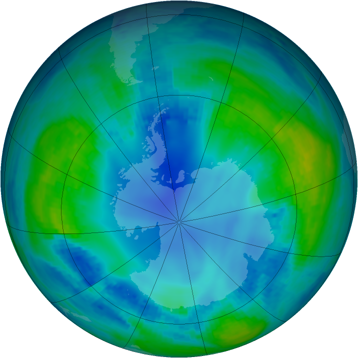 Antarctic ozone map for 09 May 2001